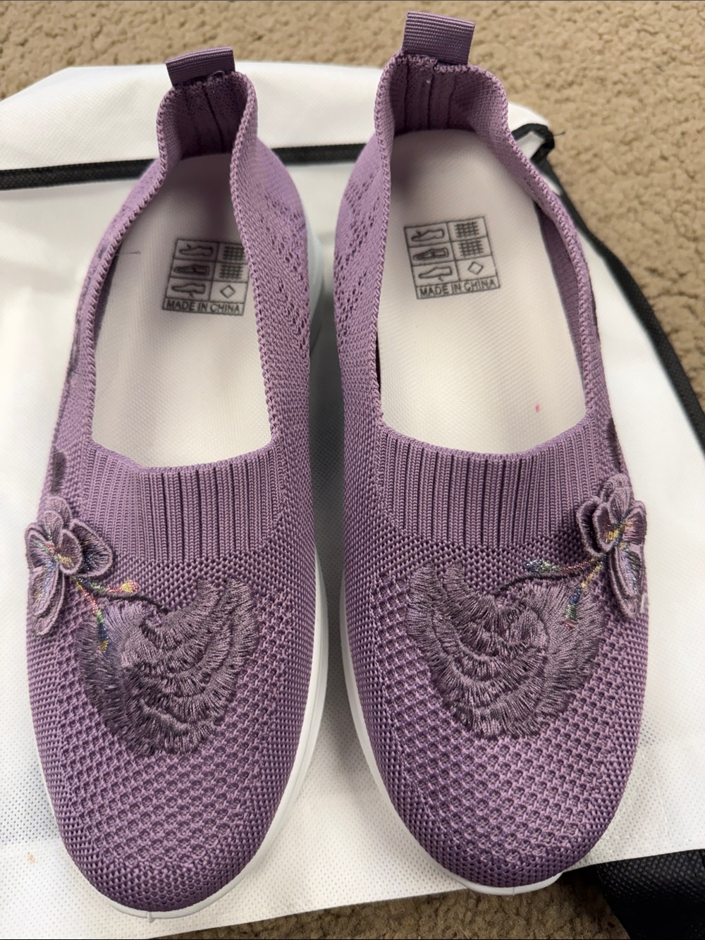 Women’s Slip-On Knit Floral Casual Shoes - Lavender